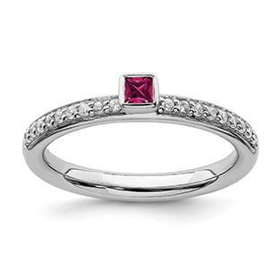Ruby And Diamond Stone Stack Ring Band In Sterling Silver